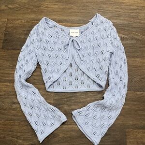 Pink Rose Knit Cover Top in Soft Blue